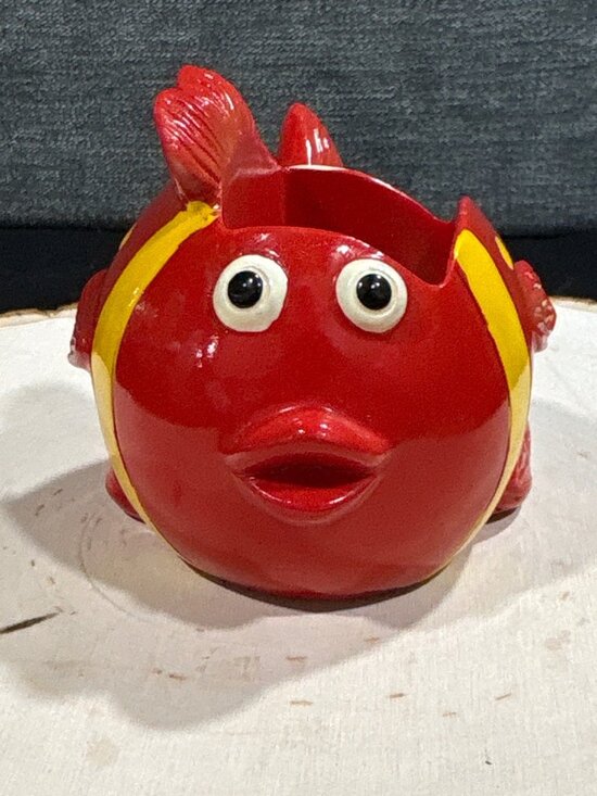 No brand / Not sure Other - Ceramic Fish-Shaped Planter/Decorative Bowl Vibrant Red & Yellow Nautical